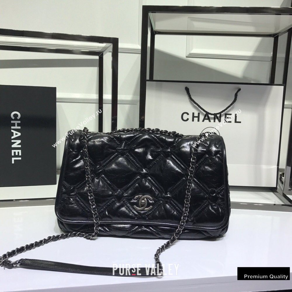 Chanel Waxy Calfskin Quilting Padded Flap Bag Black 2020 (jiyuan-20102910)