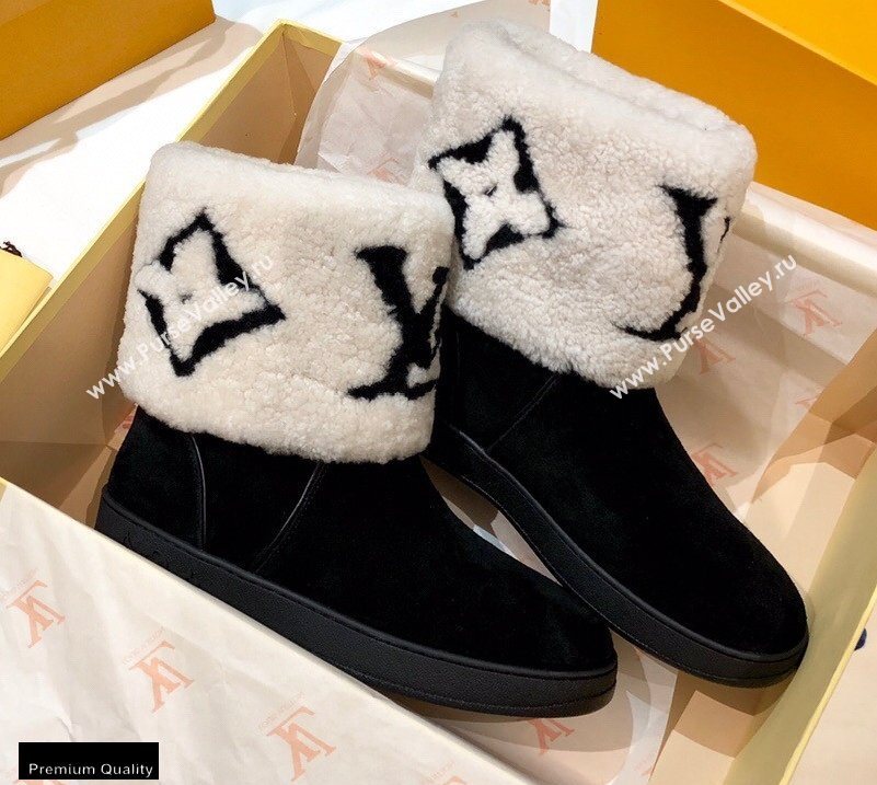 Louis Vuitton Shearling Snowdrop Flat Ankle Boots Black/White 2020 (0768-20102802)