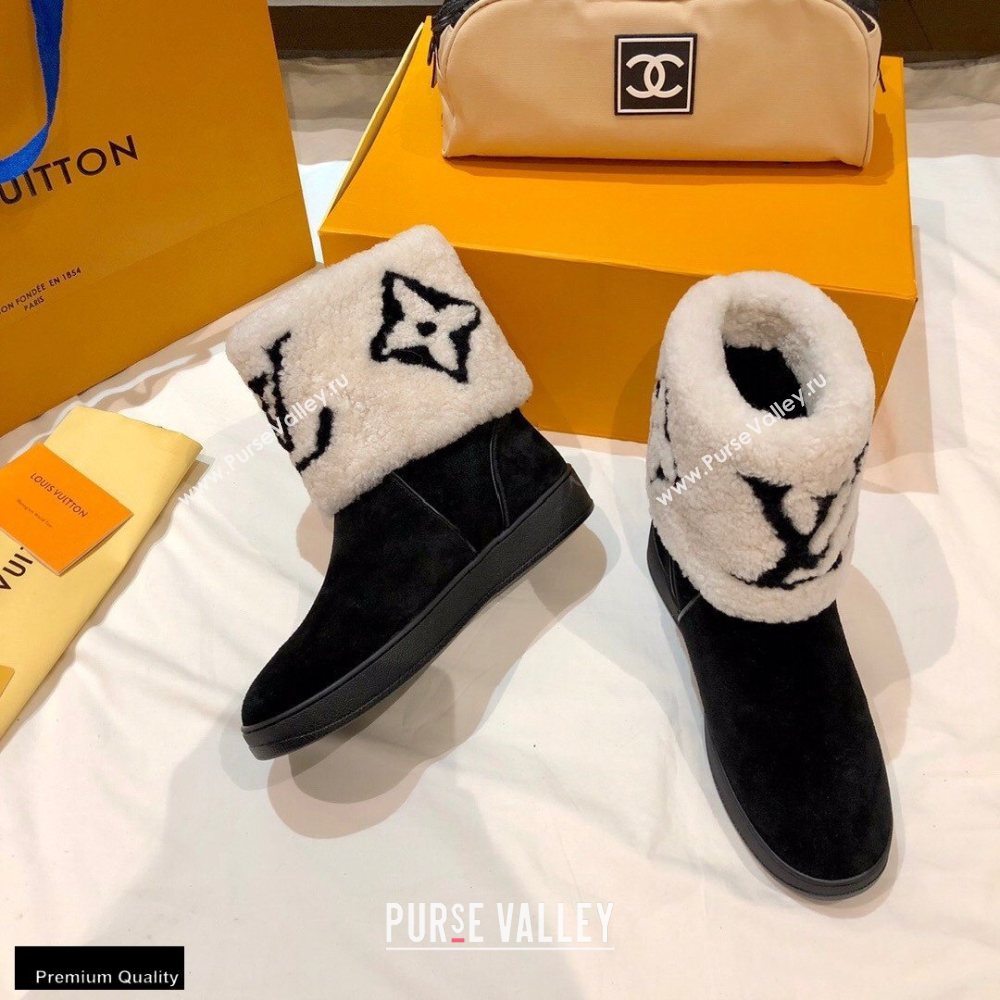 Louis Vuitton Shearling Snowdrop Flat Ankle Boots Black/White 2020 (0768-20102802)