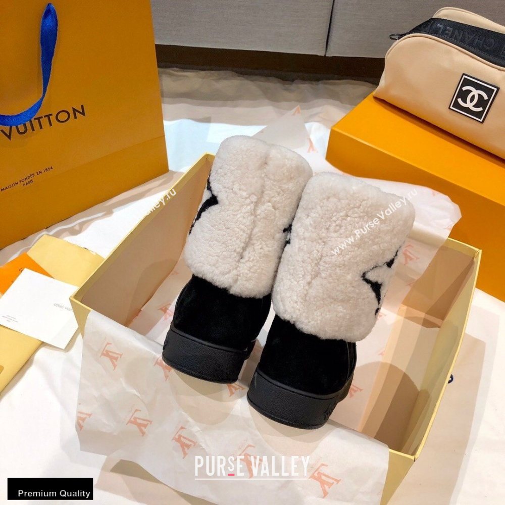 Louis Vuitton Shearling Snowdrop Flat Ankle Boots Black/White 2020 (0768-20102802)