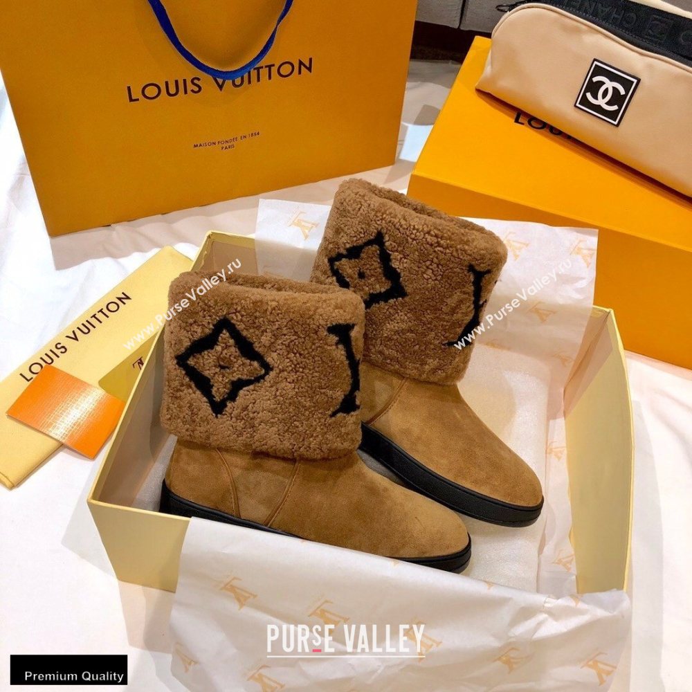 Louis Vuitton Shearling Snowdrop Flat Ankle Boots Brown 2020 (0768-20102803)