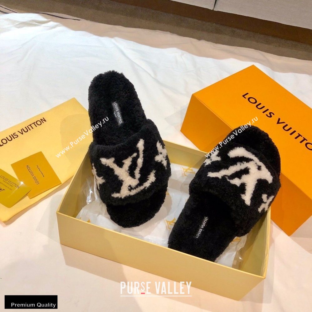 Louis Vuitton Shearling Flat Mules Black 2020 (nono-20102803)