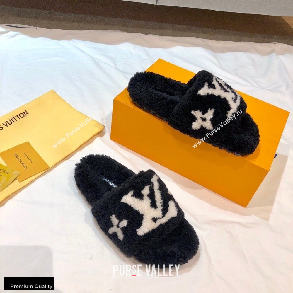 Louis Vuitton Shearling Flat Mules Black 2020 (nono-20102803)