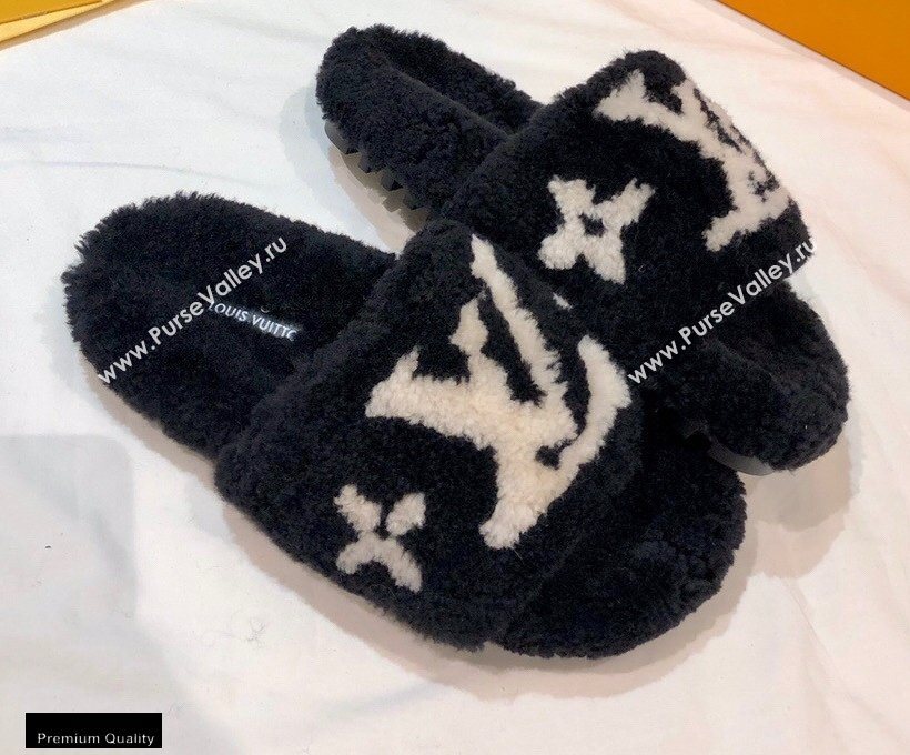 Louis Vuitton Shearling Flat Mules Black 2020 (nono-20102803)