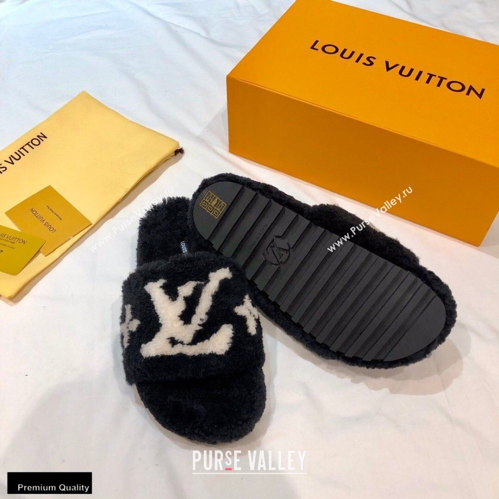 Louis Vuitton Shearling Flat Mules Black 2020 (nono-20102803)