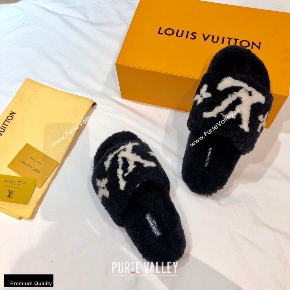 Louis Vuitton Shearling Flat Mules Black 2020 (nono-20102803)