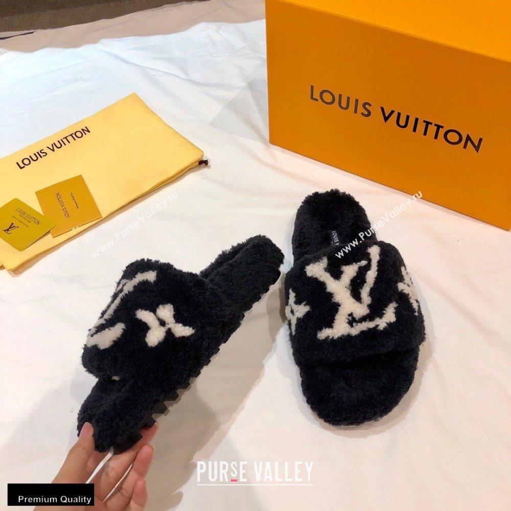 Louis Vuitton Shearling Flat Mules Black 2020 (nono-20102803)