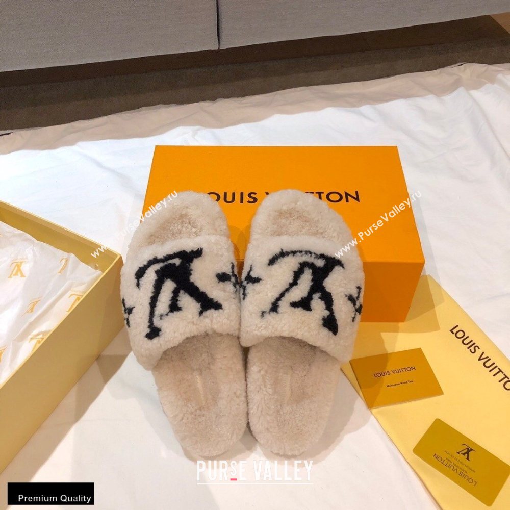 Louis Vuitton Shearling Flat Mules Off White 2020 (nono-20102804)