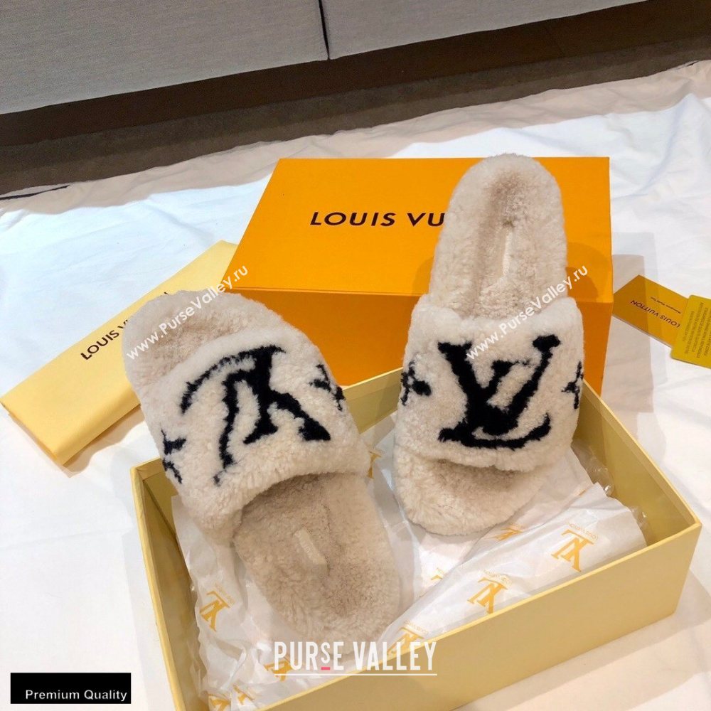 Louis Vuitton Shearling Flat Mules Off White 2020 (nono-20102804)