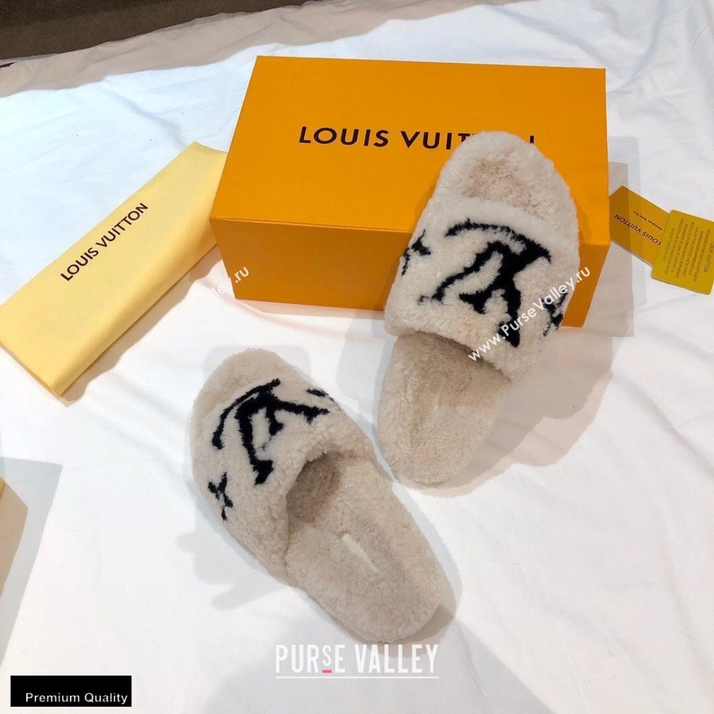 Louis Vuitton Shearling Flat Mules Off White 2020 (nono-20102804)