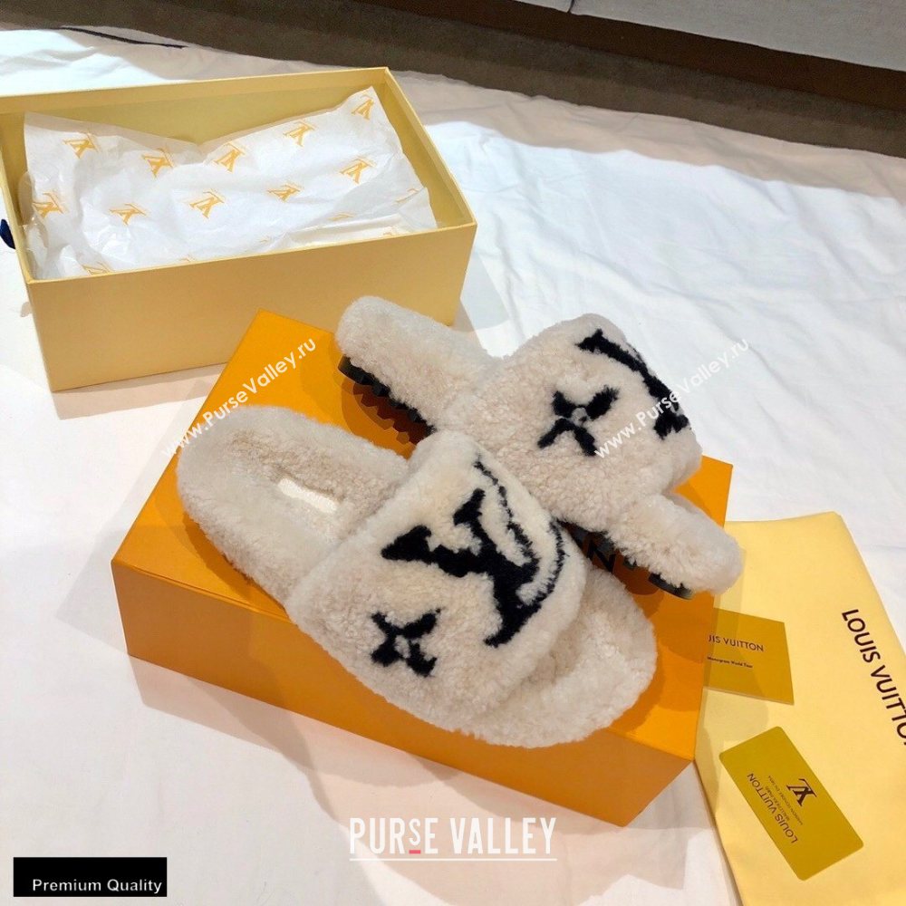 Louis Vuitton Shearling Flat Mules Off White 2020 (nono-20102804)