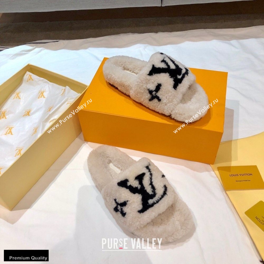 Louis Vuitton Shearling Flat Mules Off White 2020 (nono-20102804)