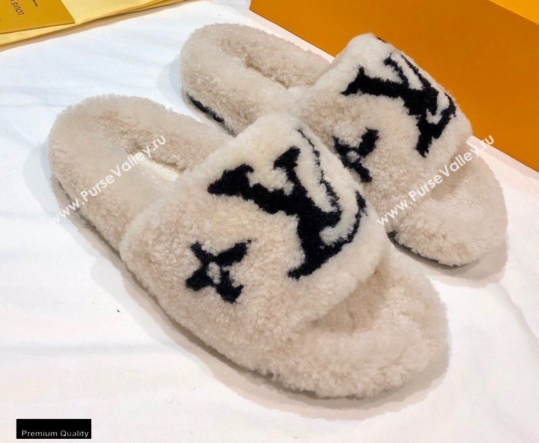 Louis Vuitton Shearling Flat Mules Off White 2020 (nono-20102804)