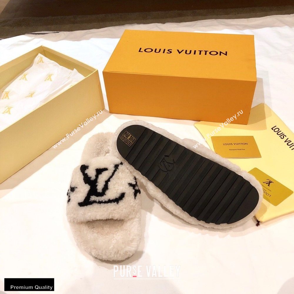 Louis Vuitton Shearling Flat Mules Off White 2020 (nono-20102804)