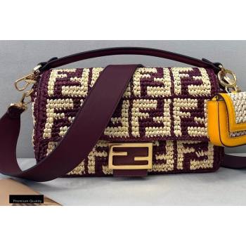 Fendi Raffia FF Medium Baguette Bag Burgundy 2020 (chaoliu-20102202)