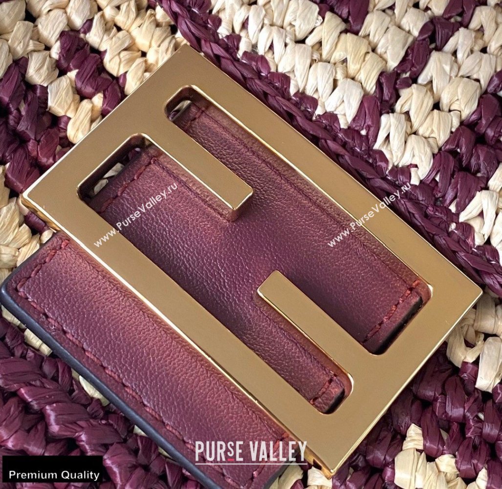 Fendi Raffia FF Medium Baguette Bag Burgundy 2020 (chaoliu-20102202)