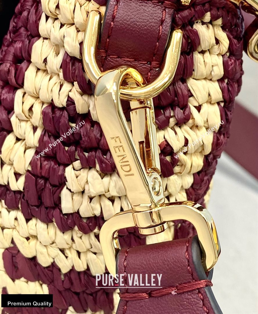 Fendi Raffia FF Medium Baguette Bag Burgundy 2020 (chaoliu-20102202)