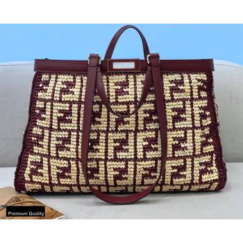 Fendi Raffia FF Medium Peekaboo X-Tote Bag Burgundy 2020 (chaoliu-20102201)