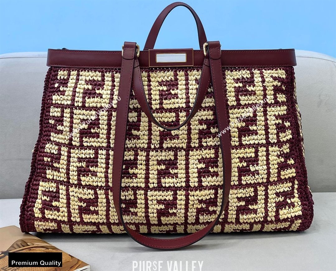 Fendi Raffia FF Medium Peekaboo X-Tote Bag Burgundy 2020 (chaoliu-20102201)