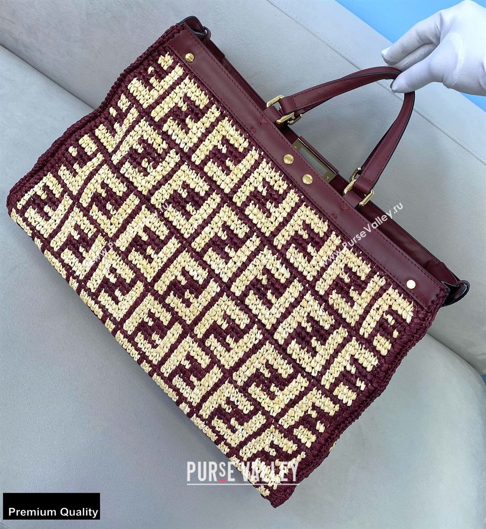 Fendi Raffia FF Medium Peekaboo X-Tote Bag Burgundy 2020 (chaoliu-20102201)