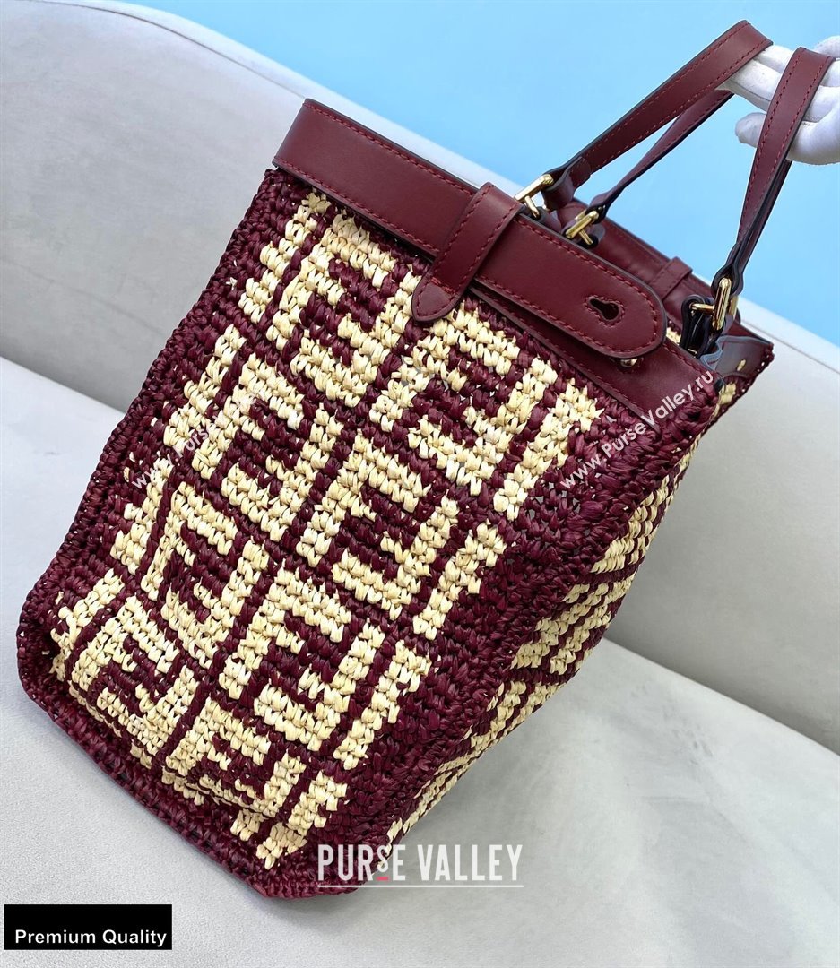 Fendi Raffia FF Medium Peekaboo X-Tote Bag Burgundy 2020 (chaoliu-20102201)