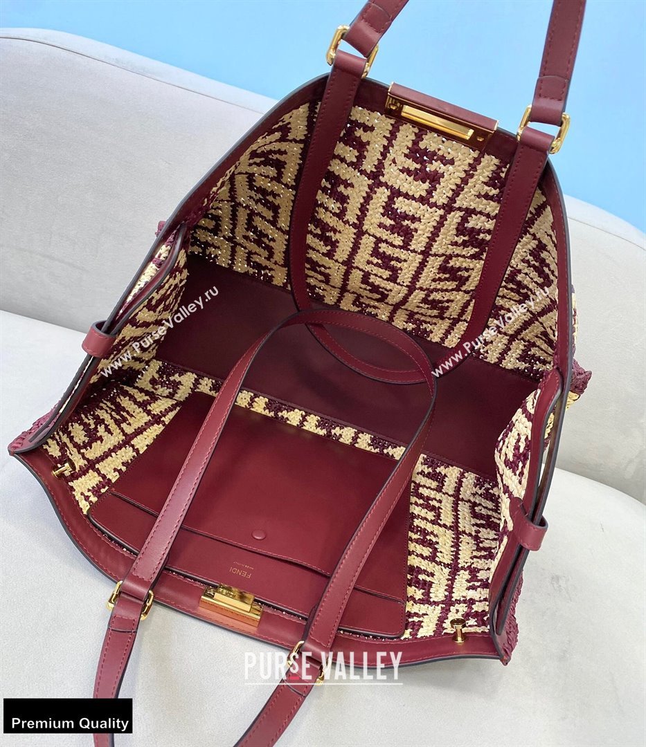 Fendi Raffia FF Medium Peekaboo X-Tote Bag Burgundy 2020 (chaoliu-20102201)