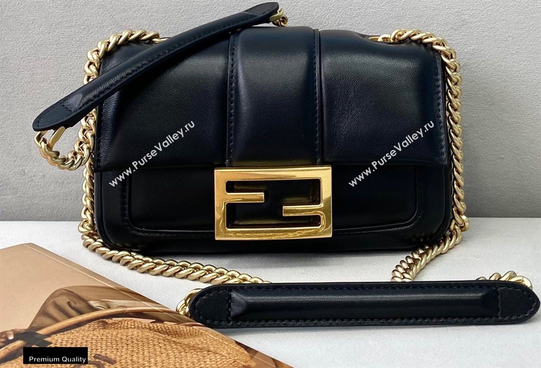 Fendi Nappa Leather Mini Baguette Chain Bag Black 2020 (chaoliu-20102208)