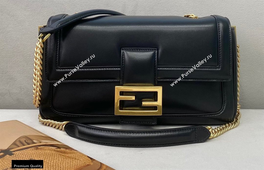 Fendi Nappa Leather Medium Baguette Chain Bag Black 2020 (chaoliu-20102205)