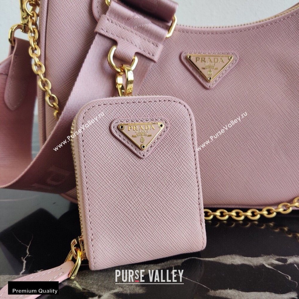 Prada Re-Edition 2005 Saffiano Leather Shoulder Hobo Bag 1BH204 Pink/Gold 2020 (ziyin-20102303)