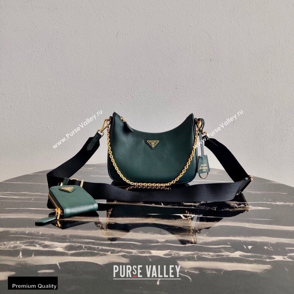 Prada Re-Edition 2005 Saffiano Leather Shoulder Hobo Bag 1BH204 Dark Green/Gold 2020 (ziyin-20102305)