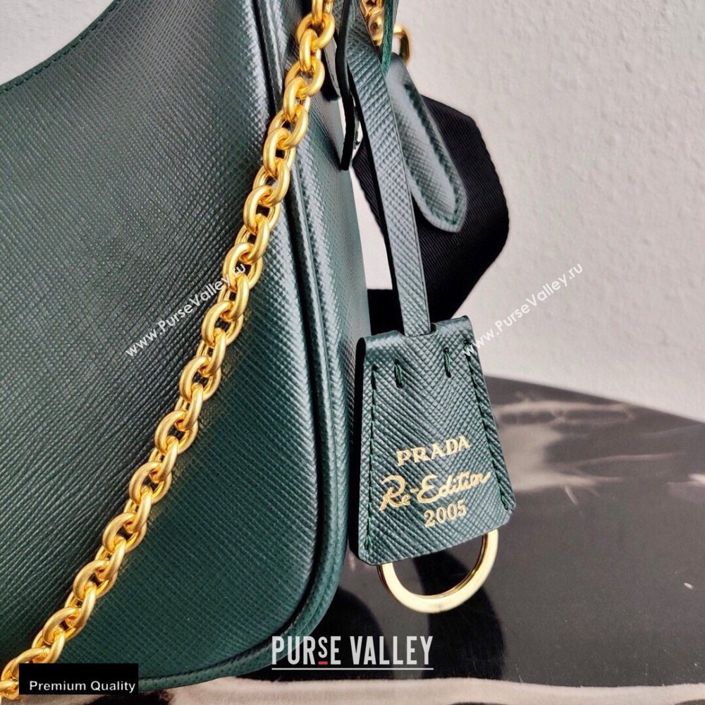 Prada Re-Edition 2005 Saffiano Leather Shoulder Hobo Bag 1BH204 Dark Green/Gold 2020 (ziyin-20102305)