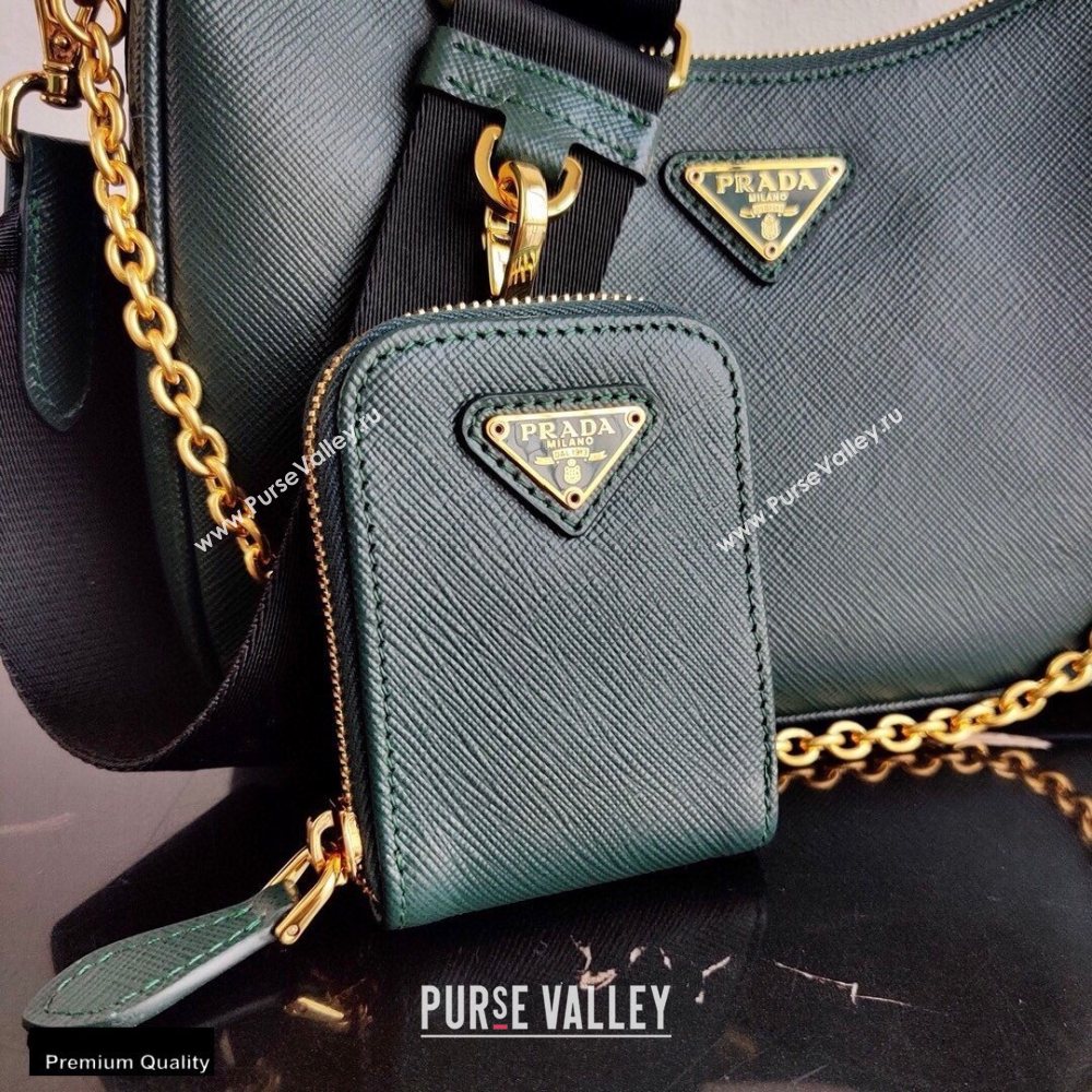 Prada Re-Edition 2005 Saffiano Leather Shoulder Hobo Bag 1BH204 Dark Green/Gold 2020 (ziyin-20102305)