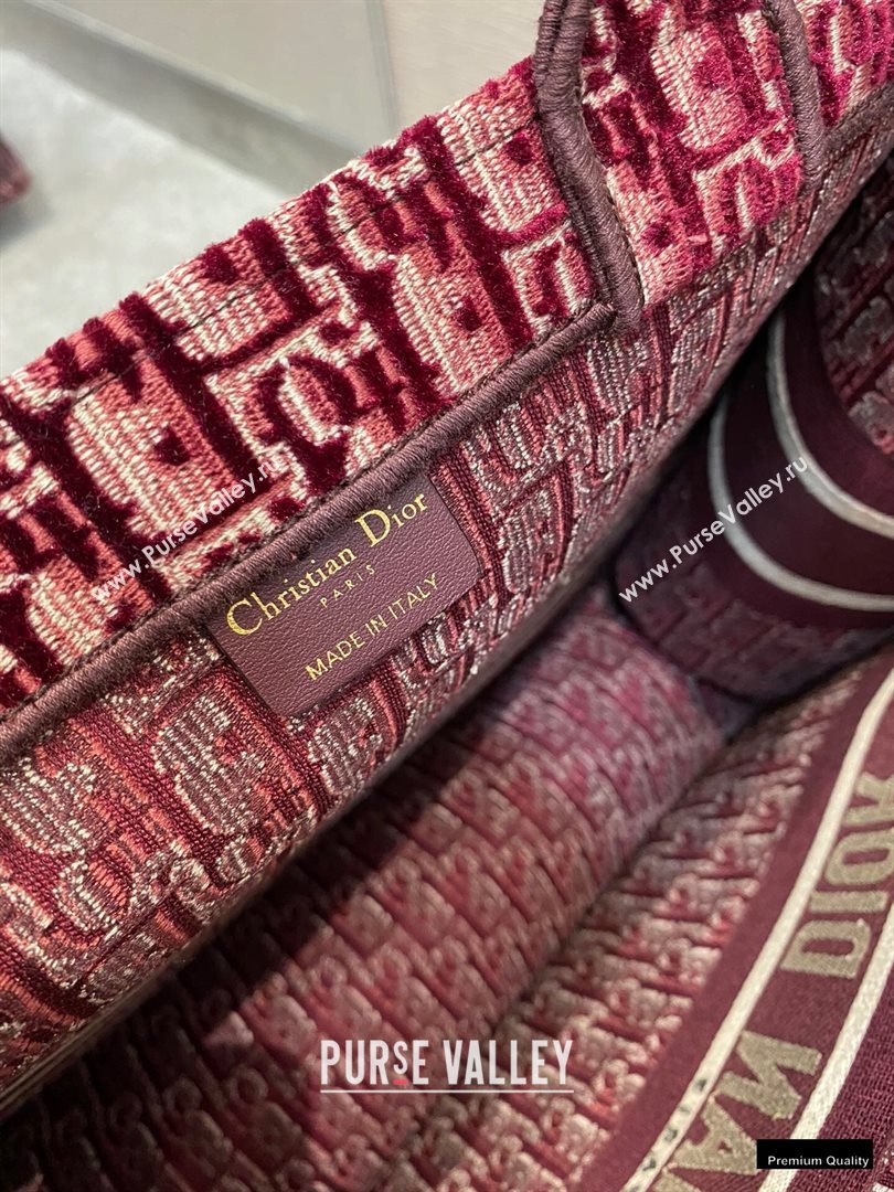 Dior Book Tote Bag in Oblique Embroidered Velvet Burgundy 2020 (vivi-20102302)