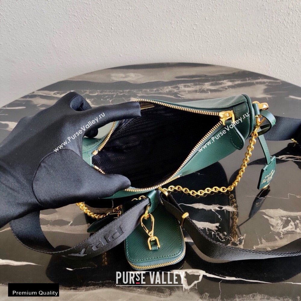 Prada Re-Edition 2005 Saffiano Leather Shoulder Hobo Bag 1BH204 Dark Green/Gold 2020 (ziyin-20102305)