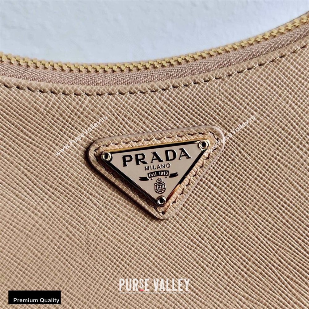 Prada Re-Edition 2005 Saffiano Leather Shoulder Hobo Bag 1BH204 Beige/Gold 2020 (ziyin-20102302)