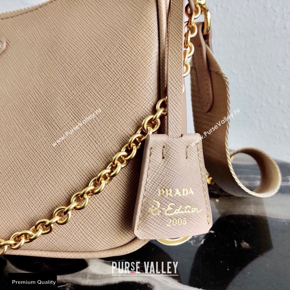 Prada Re-Edition 2005 Saffiano Leather Shoulder Hobo Bag 1BH204 Beige/Gold 2020 (ziyin-20102302)