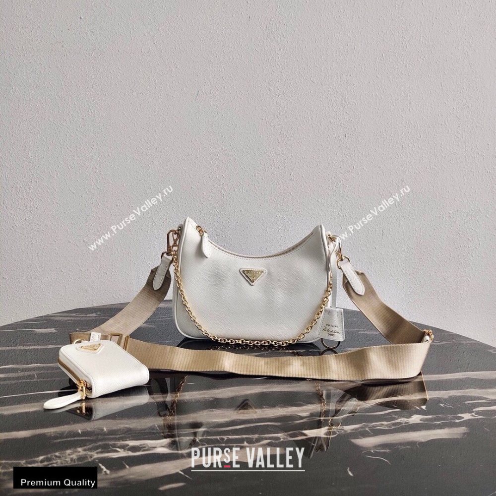 Prada Re-Edition 2005 Saffiano Leather Shoulder Hobo Bag 1BH204 White/Gold 2020 (ziyin-20102301)