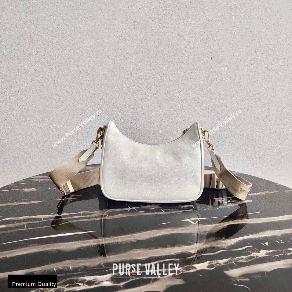 Prada Re-Edition 2005 Saffiano Leather Shoulder Hobo Bag 1BH204 White/Gold 2020 (ziyin-20102301)