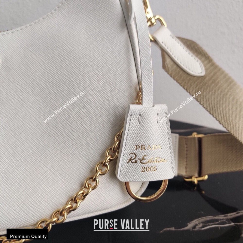 Prada Re-Edition 2005 Saffiano Leather Shoulder Hobo Bag 1BH204 White/Gold 2020 (ziyin-20102301)