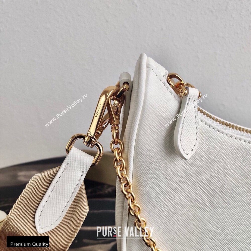 Prada Re-Edition 2005 Saffiano Leather Shoulder Hobo Bag 1BH204 White/Gold 2020 (ziyin-20102301)