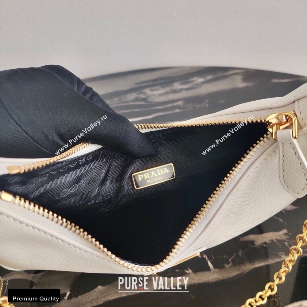 Prada Re-Edition 2005 Saffiano Leather Shoulder Hobo Bag 1BH204 White/Gold 2020 (ziyin-20102301)