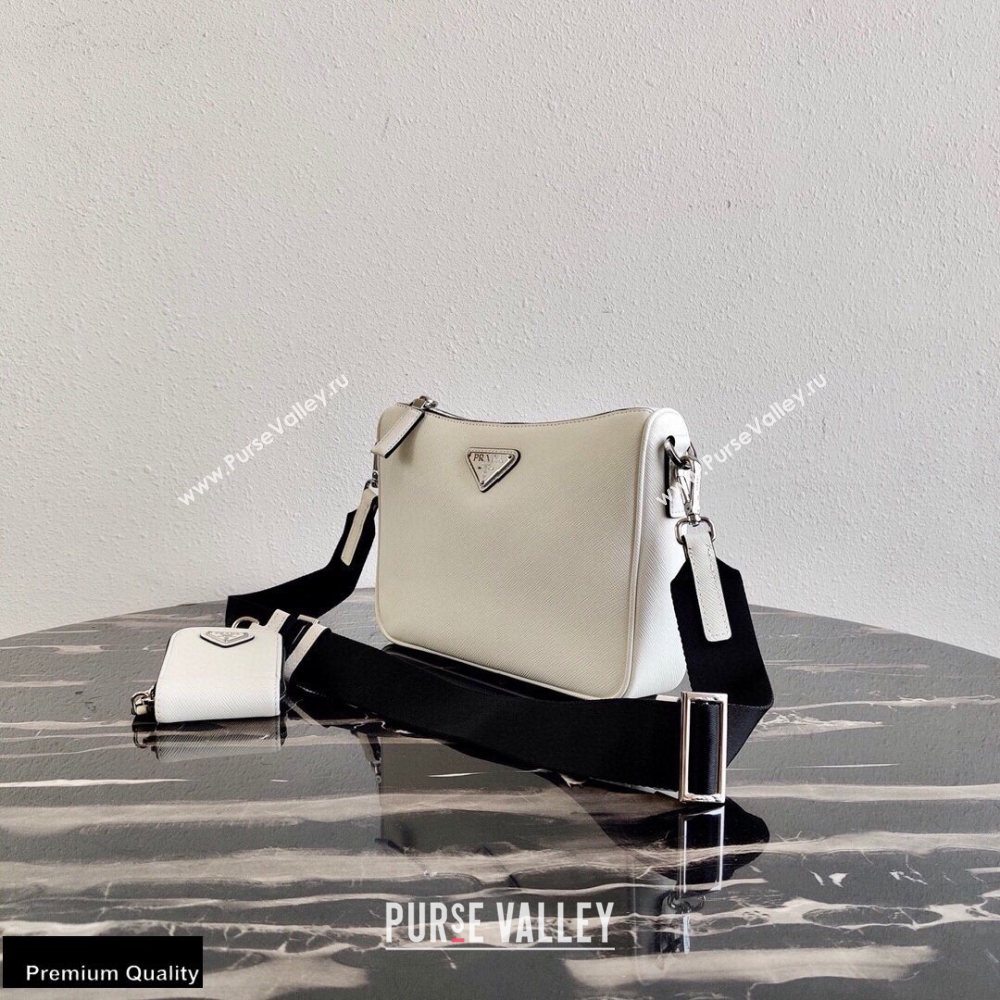 Prada Saffiano Leather Cross-Body Bag 2VH113 White with Strap 2020 (ziyin-20102311)