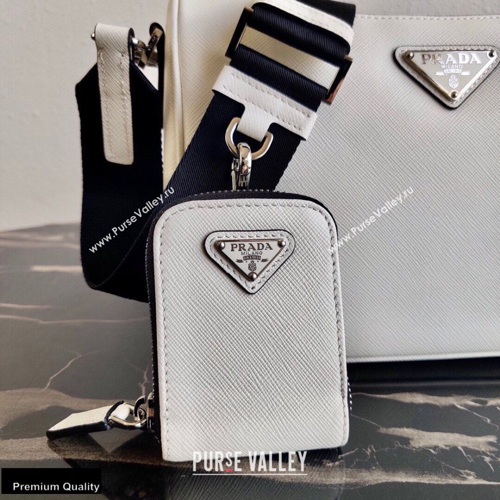 Prada Saffiano Leather Cross-Body Bag 2VH113 White with Strap 2020 (ziyin-20102311)