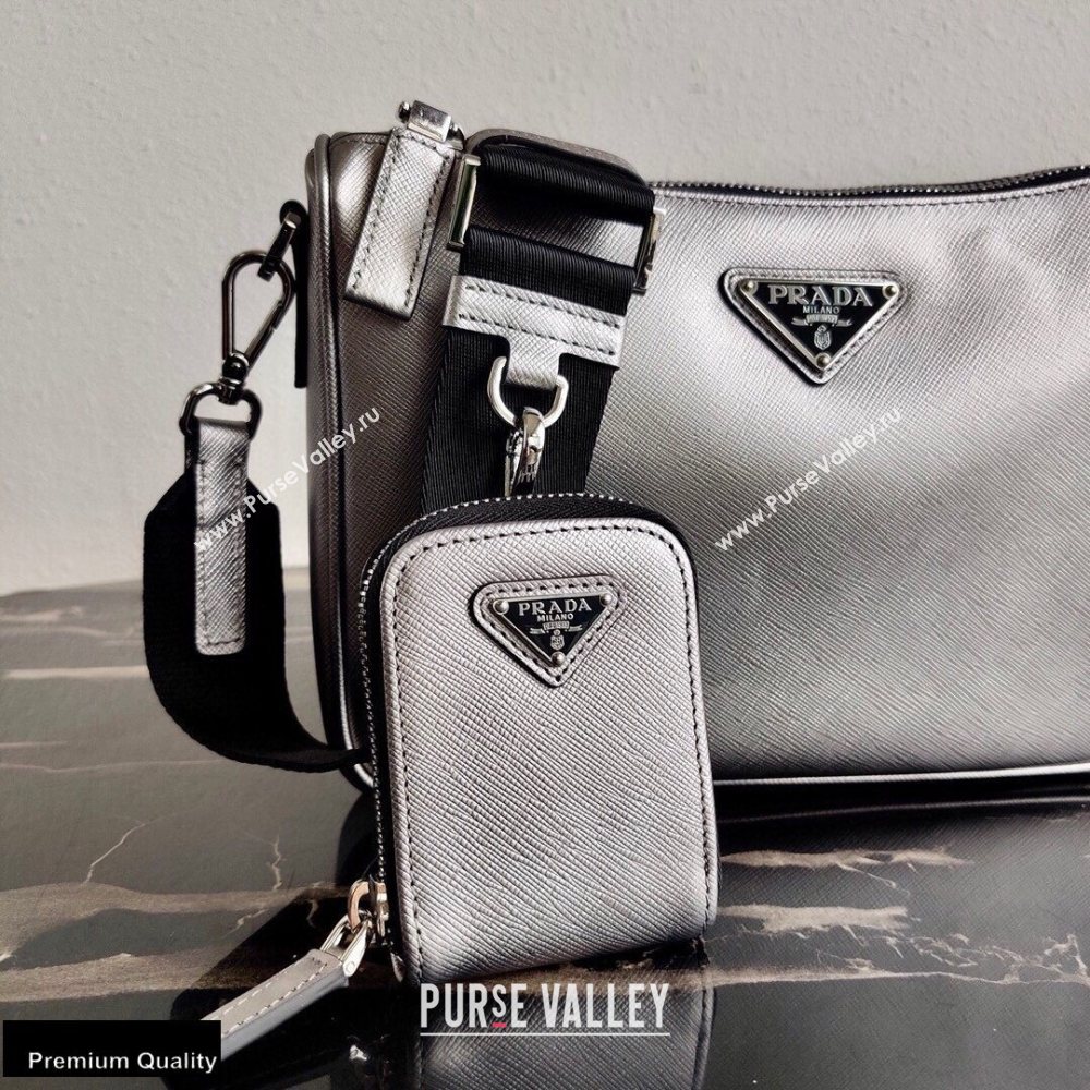 Prada Saffiano Leather Cross-Body Bag 2VH113 Metallic Silver with Strap 2020 (ziyin-20102312)