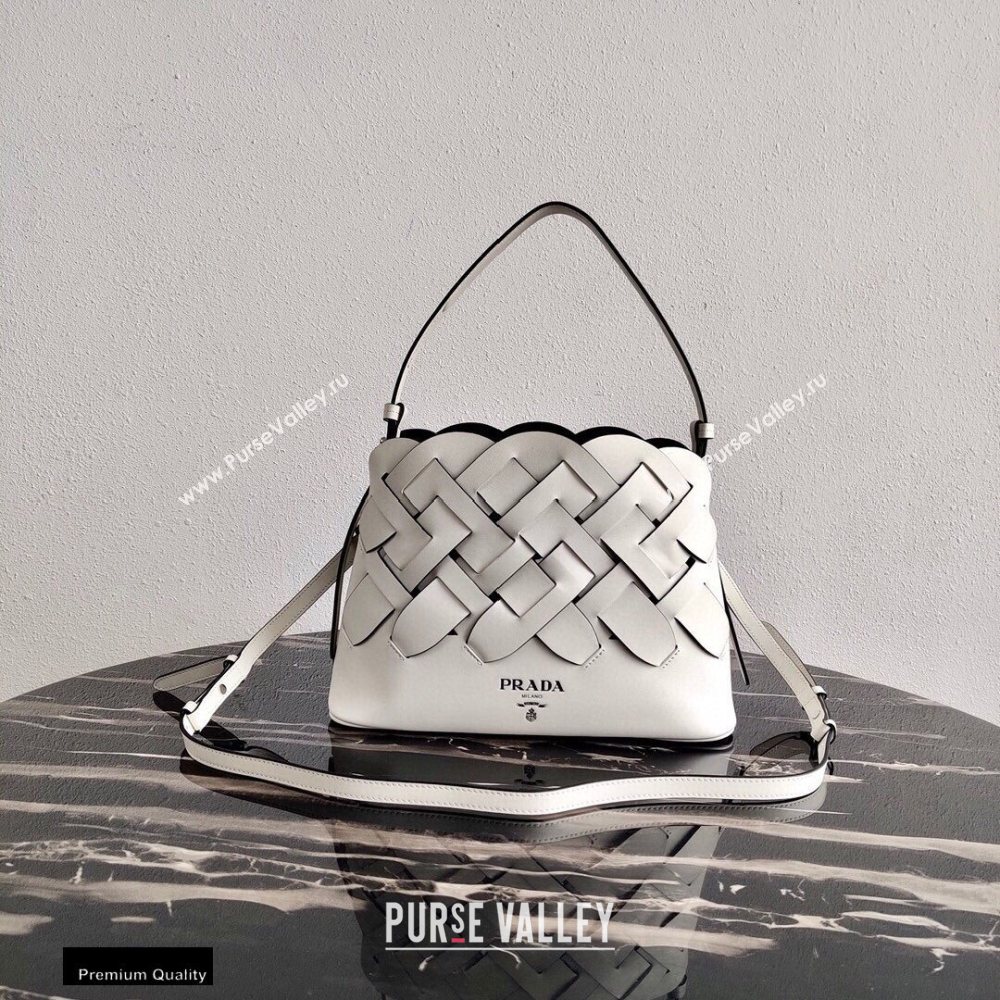 Prada Leather Tress HandBag with Woven Motif 1BA290 White 2020 (ziyin-20102307)