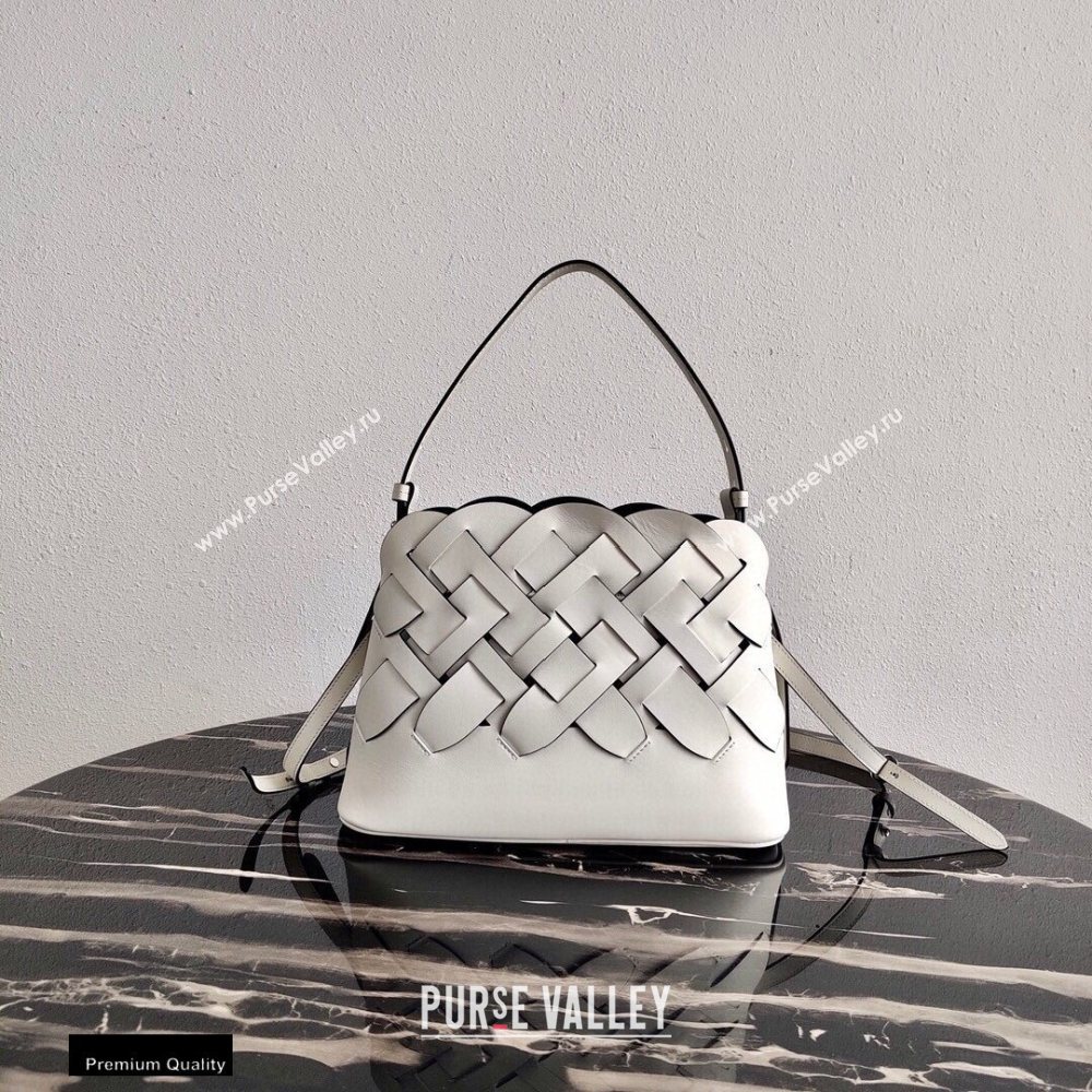 Prada Leather Tress HandBag with Woven Motif 1BA290 White 2020 (ziyin-20102307)