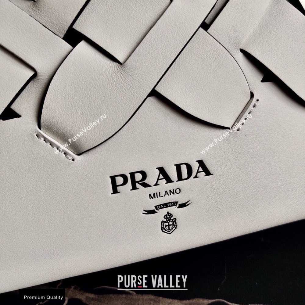 Prada Leather Tress HandBag with Woven Motif 1BA290 White 2020 (ziyin-20102307)