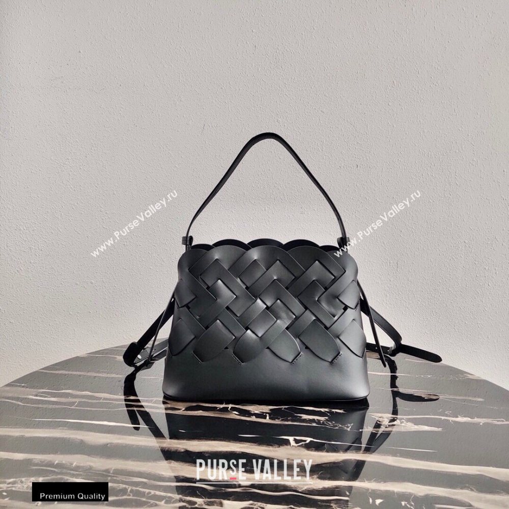 Prada Leather Tress HandBag with Woven Motif 1BA290 Black 2020 (ziyin-20102306)