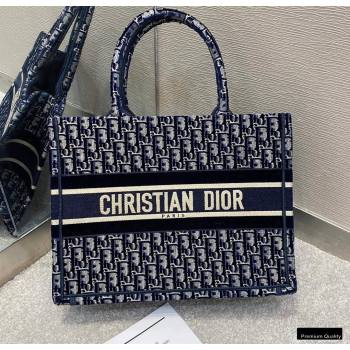 Dior Small Book Tote Bag in Oblique Embroidered Velvet Blue 2020 (vivi-20102301)