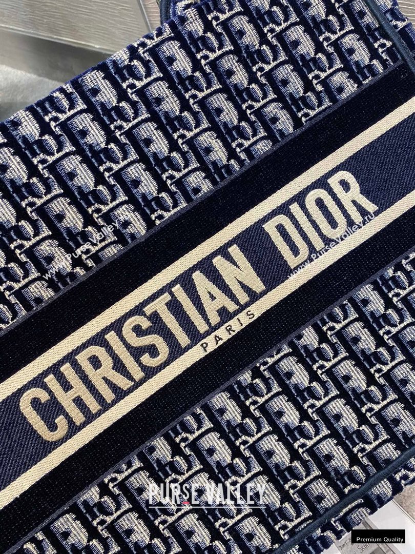 Dior Small Book Tote Bag in Oblique Embroidered Velvet Blue 2020 (vivi-20102301)